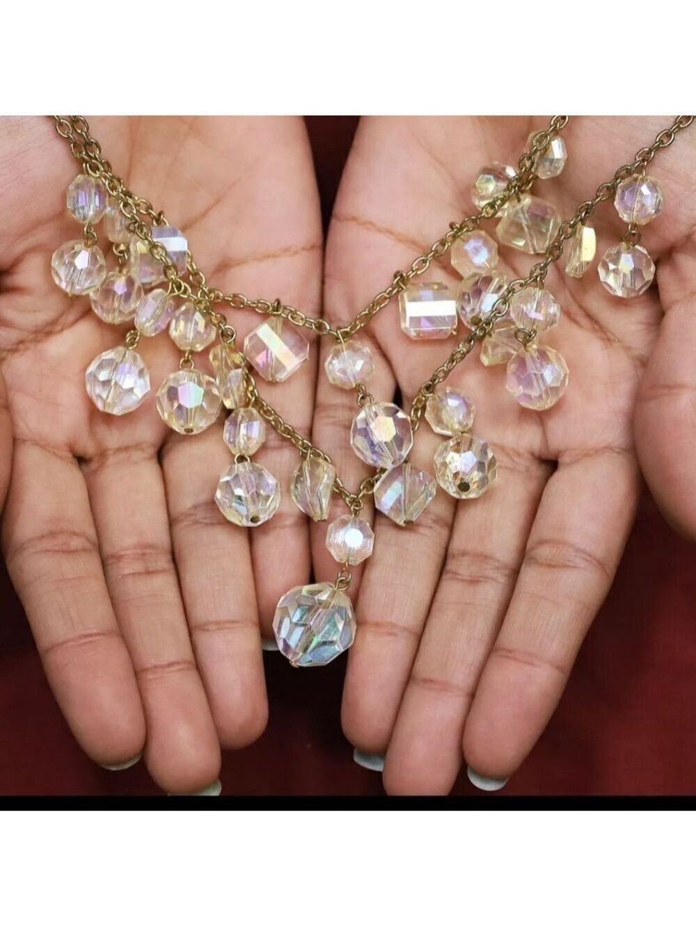 Clear Faceted Aurora Borealis Bead 17" Goldtone Necklace NWOT